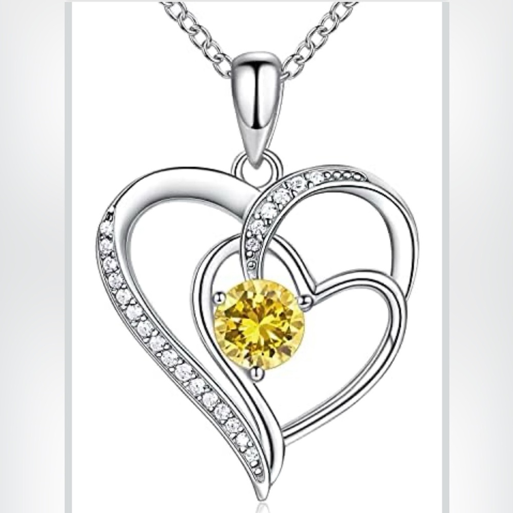 OR Old Rubin Gold November Birthstone 925 Sterling Silver Double Heart Necklace